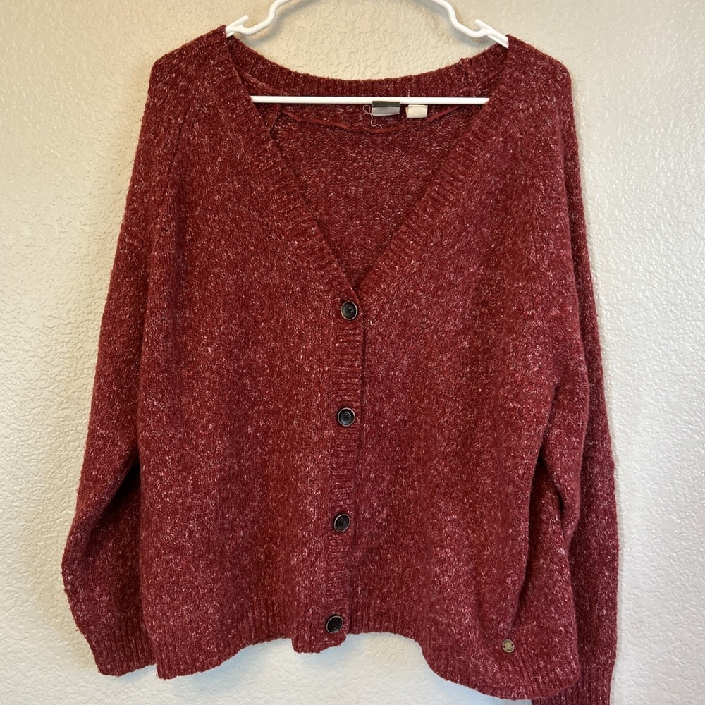 Roxy Heathered Red Long Sleeve Button Front Cardigan Womens Sweater Size Small